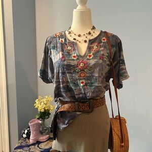 Johnny Was Embroidered Short Sleeve Top